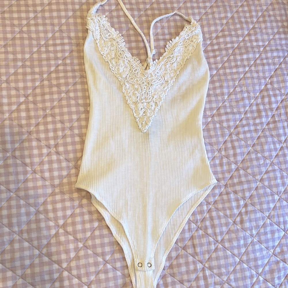 Forever 21 White Lace Trim Bodysuit